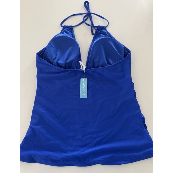 Women's Swimsuit Tummy Control Tankini top size XL royal blue Halter V Neck Swim - Picture 8 of 13